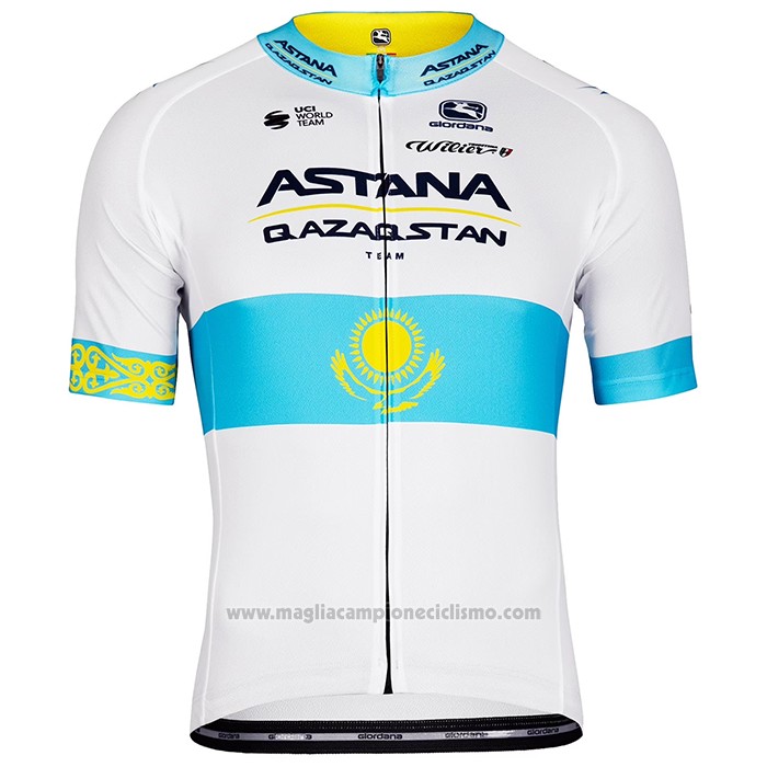 2022 Abbigliamento Ciclismo Astana Blu Bianco Manica Corta e Salopette